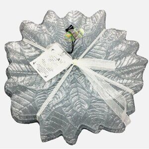 x4 Akcam Turkish Glass Silver Poinsettia Dessert Plate Set Glitter Christmas NEW